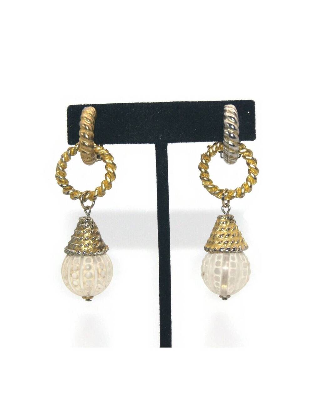 Vintage Gold Tone and Plastic Dangle Clip on Earrings.